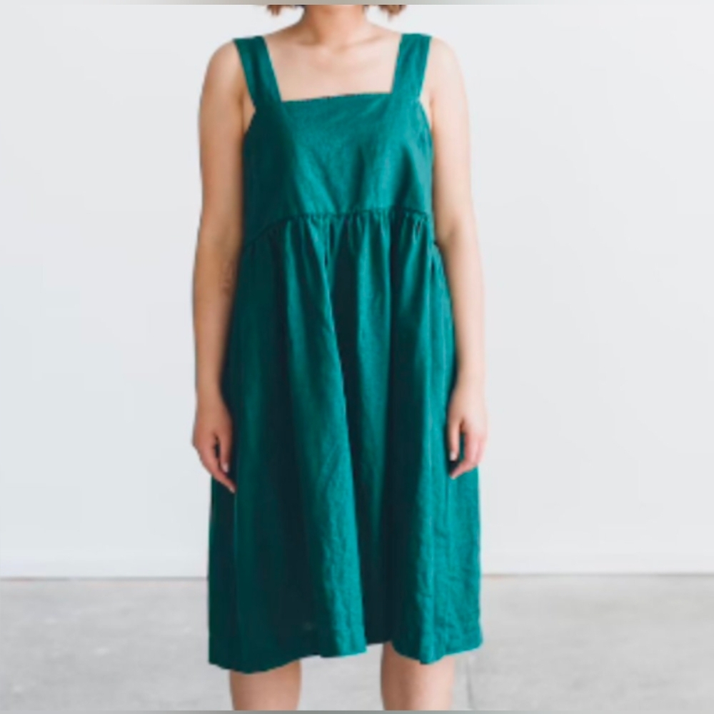 Linenfox - Summer Linen Dress Emerald Green